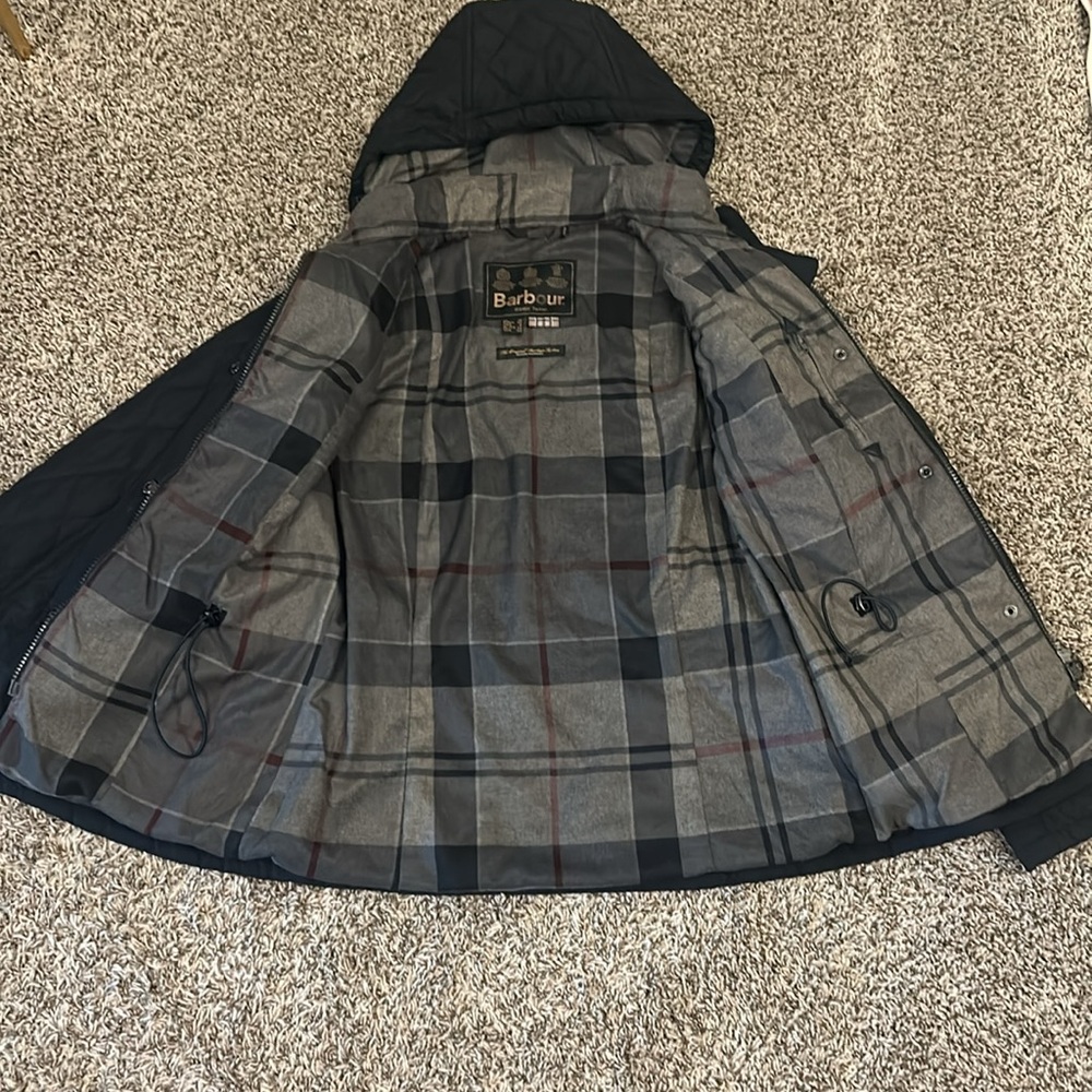 Barbour Black Quilted Jacket Winter Tartan Women’s Size 6 - Picture 10 of 14